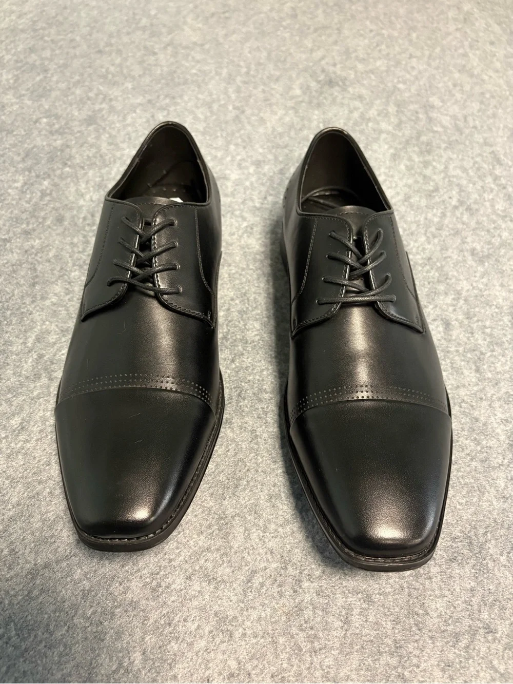 Kenneth Cole Lesson Plan Mens Sz 9.5 Black Leather Cap-Toe Derby Dress Shoes